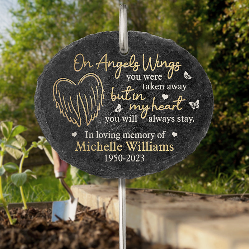 In My Heart You Will Always Stay - Memorial Personalized Memorial Garden Slate & Hook - Sympathy Gift For Family Members