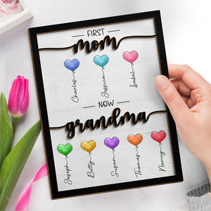 Mommy Grandma Lovely Balloons  - Family Personalized Custom 2-Layered Wooden Plaque With Stand - House Warming Gift For Mom, Grandma