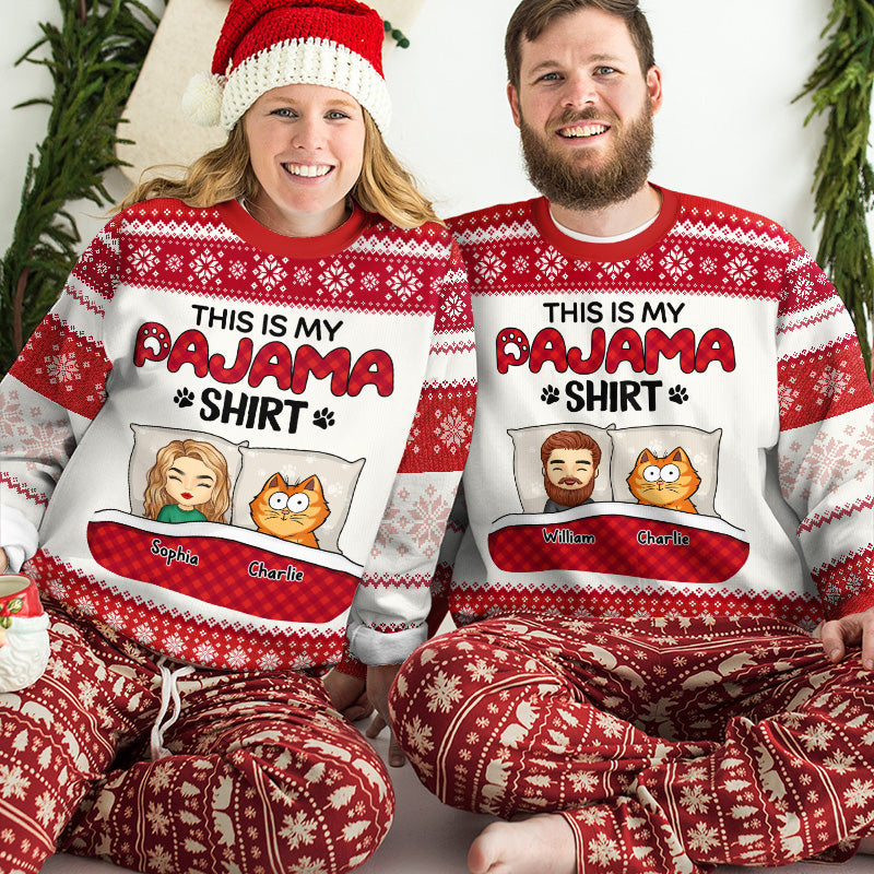 This Is My Pawjama Shirt - Cat Personalized Custom Ugly Sweatshirt - Unisex Wool Jumper - Christmas Gift For Pet Owners, Pet Lovers