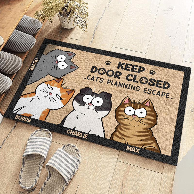 Keep Door Closed Don't Let The Cat Out No Matter What He Tells You - Cat Personalized Custom Home Decor Decorative Mat - House Warming Gift, Gift For Pet Owners, Pet Lovers