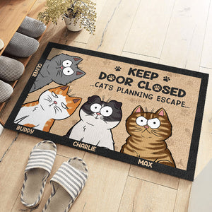 Keep Door Closed Don't Let The Cat Out No Matter What He Tells You - Cat Personalized Custom Home Decor Decorative Mat - House Warming Gift, Gift For Pet Owners, Pet Lovers
