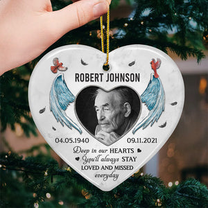 Custom Photo You‚ll Always Stay Loved And Missed - Memorial Personalized Custom Ornament - Ceramic Heart Shaped - Christmas Gift, Sympathy Gift For Family Members