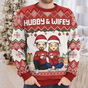 Hubby And Wifey - Couple Personalized Custom Ugly Sweatshirt - Unisex Wool Jumper - Christmas Gift For Husband Wife, Anniversary
