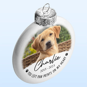 Custom Photo You Left Paw Prints On My Heart - Memorial Personalized Custom White Flat Ball Ornament - Christmas Gift, Sympathy Gift For Pet Owners, Pet Lovers