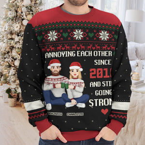 Annoying Each Other Every Year And Still Going Strong - Couple Personalized Custom Ugly Sweatshirt - Unisex Wool Jumper - Christmas Gift For Husband Wife, Anniversary