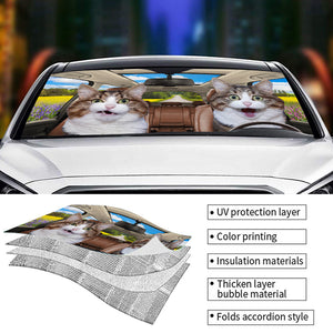 Custom Photo Have Fun Together - Cat Personalized Custom Auto Windshield Sunshade, Car Window Protector - Gift For Pet Owners, Pet Lovers