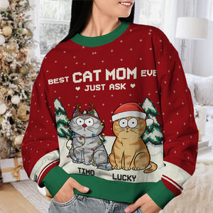 Best Cat Mom Ever - Cat Personalized Custom Ugly Sweatshirt - Unisex Wool Jumper - Christmas Gift For Pet Owners, Pet Lovers