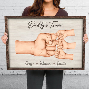 Daddy & Kids, Together We're A Team - Family Personalized Custom Horizontal Canvas - Father's Day, Birthday Gift For Dad