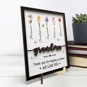 Thank You For Helping Us Bloom - Family Personalized Custom 2-Layered Wooden Plaque With Stand - House Warming Gift For Mom, Grandma