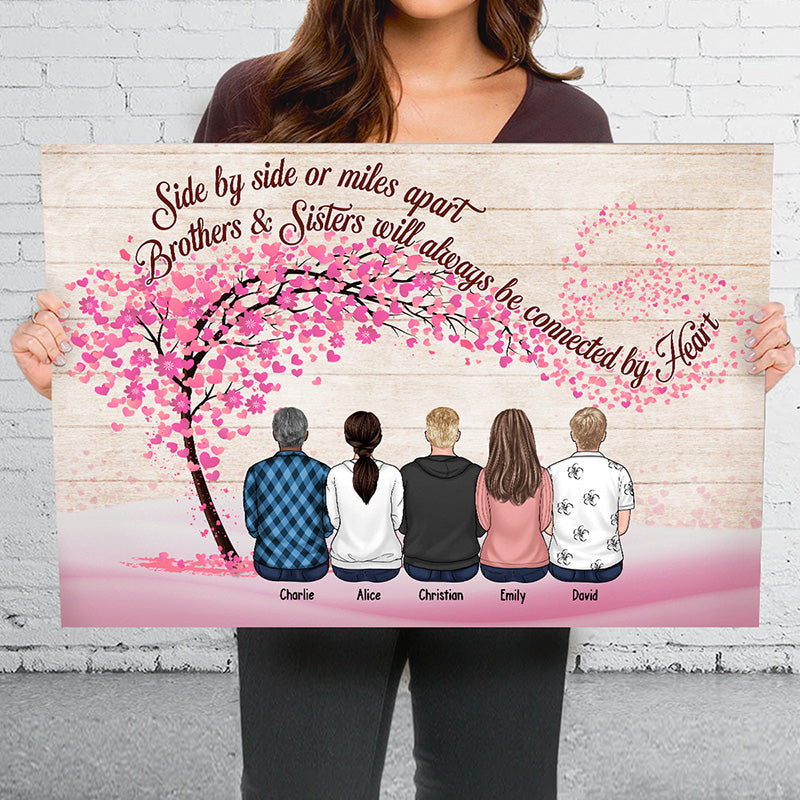 We'll Always Be Connected By Heart - Family Personalized Custom Horizontal Canvas - Gift For Siblings, Brothers, Sisters