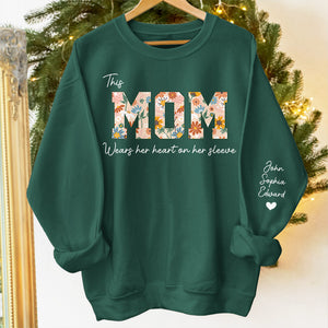 This Mom Wears Her Heart On Her Sleeve - Family Personalized Custom Unisex Sweatshirt With Design On Sleeve - Birthday Gift For Mom, Grandma