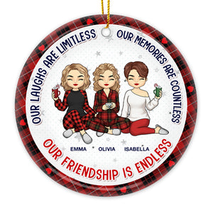 Our Laughs Are Limitless - Bestie Personalized Custom Ornament - Ceramic Round Shaped - Christmas Gift For Best Friends, BFF, Sisters