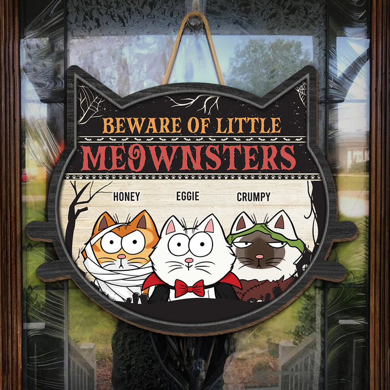 Beware Of Little Meownster - Cat Personalized Custom Shaped Home Decor Wood Sign - Halloween Gift For Pet Owners, Pet Lovers