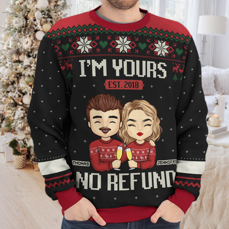 I'm Yours, No Refund Red Style - Couple Personalized Custom Ugly Sweatshirt - Unisex Wool Jumper - New Arrival Christmas Gift For Husband Wife, Anniversary