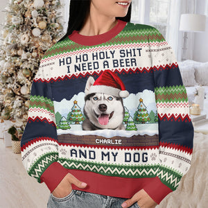 Custom Photo Pawsitively Joyful Howliday - Dog Personalized Custom Ugly Sweatshirt - Unisex Wool Jumper - Christmas Gift For Pet Owners, Pet Lovers, Family Members