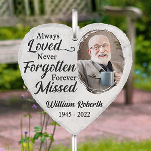 Custom Photo Never Forgotten - Memorial Personalized Custom Heart Shaped Memorial Garden Slate & Hook - Sympathy Gift For Family Members