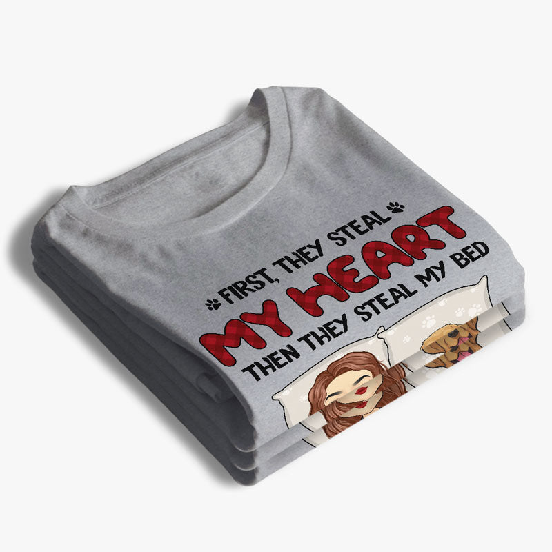 First They Steal My Heart Then They Steal My Bed - Dog & Cat Personalized Custom Unisex T-shirt, Hoodie, Sweatshirt - Gift For Pet Owners, Pet Lovers
