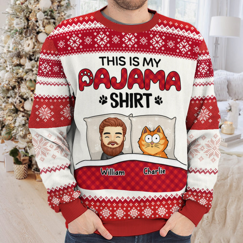 This Is My Pawjama Shirt - Cat Personalized Custom Ugly Sweatshirt - Unisex Wool Jumper - Christmas Gift For Pet Owners, Pet Lovers