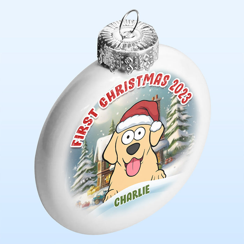 First Christmas - Dog & Cat Personalized Custom White Flat Ball Ornament - Christmas Gift For Pet Owners, Pet Lovers