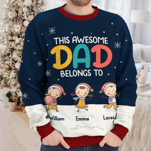 This Awesome Dad - Family Personalized Custom Ugly Sweatshirt - Unisex Wool Jumper - Christmas Gift For Dad