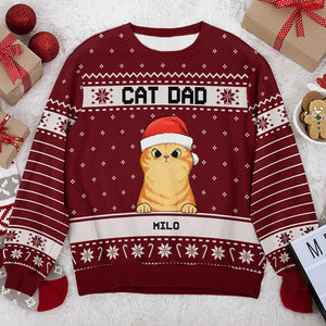I'm A Happy Cat Dad Cat Mom - Personalized Custom Unisex Ugly Christmas Sweatshirt, Wool Sweatshirt, All-Over-Print Sweatshirt - Gift For Cat Lovers, Pet Lovers, Christmas Gift