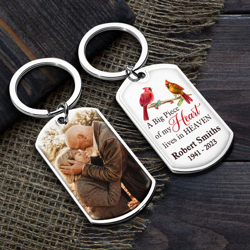 Custom Photo A Big Piece Of My Heart Lives In Heaven - Memorial Personalized Custom Keychain - Sympathy Gift For Family Members