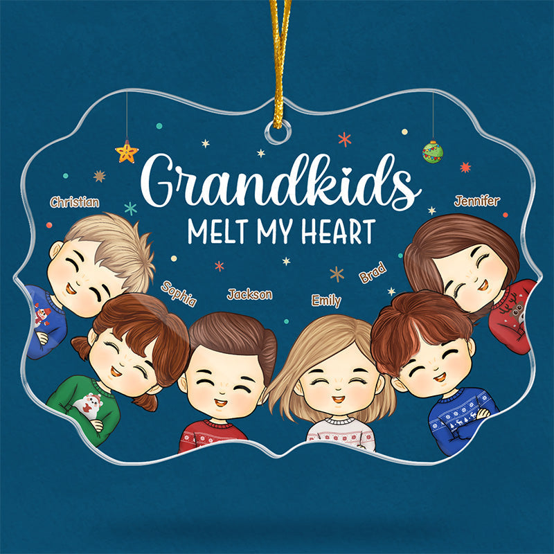 Grandkids Melt My Heart - Family Personalized Custom Ornament - Acrylic Benelux Shaped - Christmas Gift For Grandma
