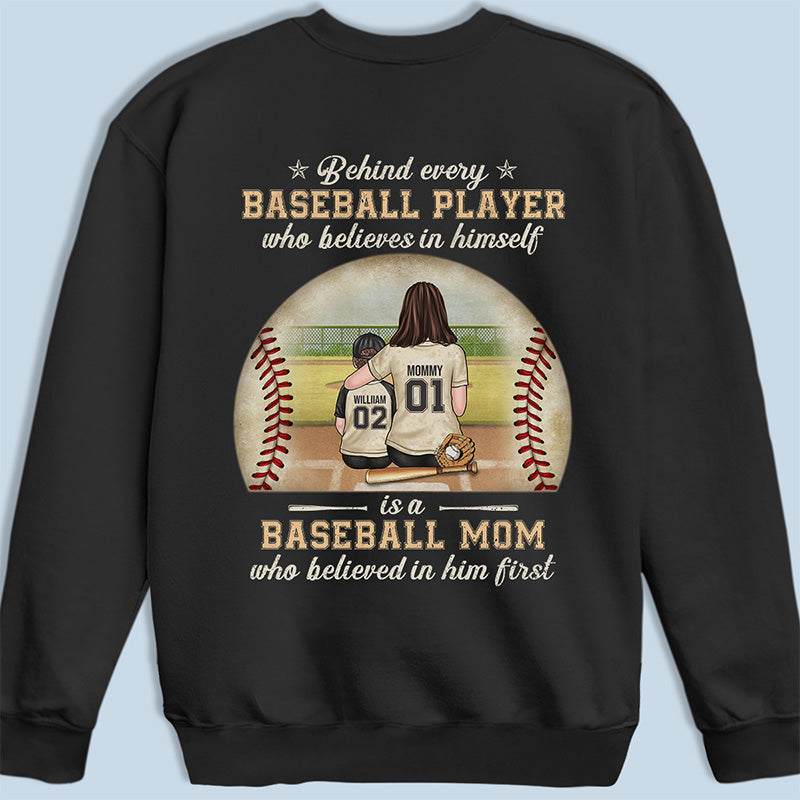 A Baseball Player Is First Trusted By His Mom - Family Personalized Custom Unisex Back Printed T-shirt, Hoodie, Sweatshirt - Gift For Family Members