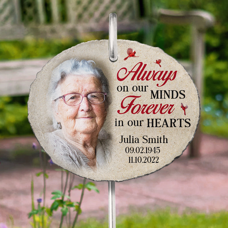 Custom Photo You're Always On Our Minds - Memorial Personalized Custom Oval Shaped Memorial Garden Slate & Hook - Sympathy Gift For Family Members