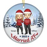 Married Af 2023 - Personalized Custom Round Shaped Ceramic Christmas Ornament - Gift For Couple, Husband Wife, Anniversary, Engagement, Wedding, Marriage Gift, Christmas Gift