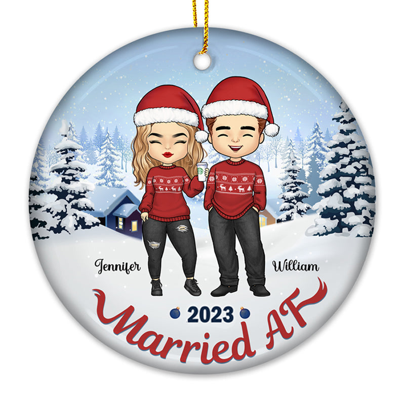 Married Af 2023 - Personalized Custom Round Shaped Ceramic Christmas Ornament - Gift For Couple, Husband Wife, Anniversary, Engagement, Wedding, Marriage Gift, Christmas Gift