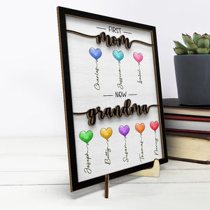 Mommy Grandma Lovely Balloons  - Family Personalized Custom 2-Layered Wooden Plaque With Stand - House Warming Gift For Mom, Grandma