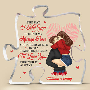 You Turned My Life Into A Beautiful Journey - Couple Personalized Custom Puzzle Shaped Acrylic Plaque - Gift For Husband Wife, Anniversary