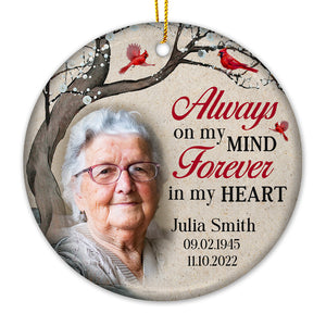 Custom Photo Forever In My Heart - Memorial Personalized Custom Ornament - Ceramic Round Shaped - Christmas Gift, Sympathy Gift For Family Members