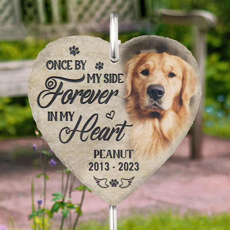Custom Photo Once By My Side Forever In My Heart - Memorial Personalized Memorial Garden Slate & Hook - Sympathy Gift For Pet Owners, Pet Lovers