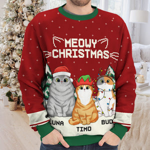 Wish You A Meowy Christmas - Cat Personalized Custom Ugly Sweatshirt - Unisex Wool Jumper - Christmas Gift For Pet Owners, Pet Lovers