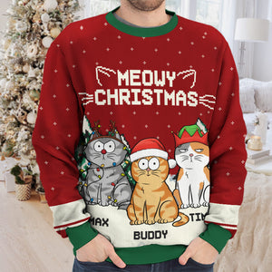 Meowy Catmas - Cat Personalized Custom Ugly Sweatshirt - Unisex Wool Jumper - Christmas Gift For Pet Owners, Pet Lovers