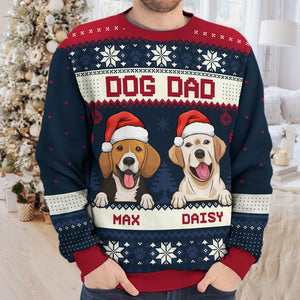 Dog Mom Dog Dad - Personalized Custom Unisex Ugly Christmas Sweatshirt, Wool Sweatshirt, All-Over-Print Sweatshirt - Gift For Dog Lovers, Pet Lovers, Christmas New Arrival Gift