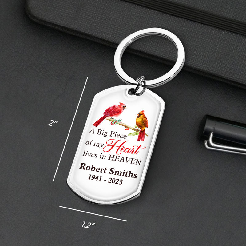 Custom Photo A Big Piece Of My Heart Lives In Heaven - Memorial Personalized Custom Keychain - Sympathy Gift For Family Members