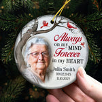 Custom Photo Forever In My Heart - Memorial Personalized Custom Ornament - Ceramic Round Shaped - Christmas Gift, Sympathy Gift For Family Members