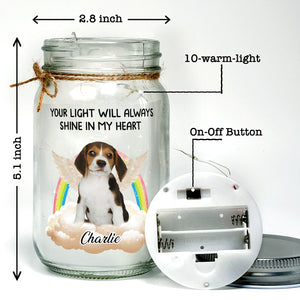 Custom Photo A Piece Of My Heart Is At The Rainbow Bridge - Memorial Personalized Custom Mason Jar Light - Sympathy Gift For Pet Owners, Pet Lovers