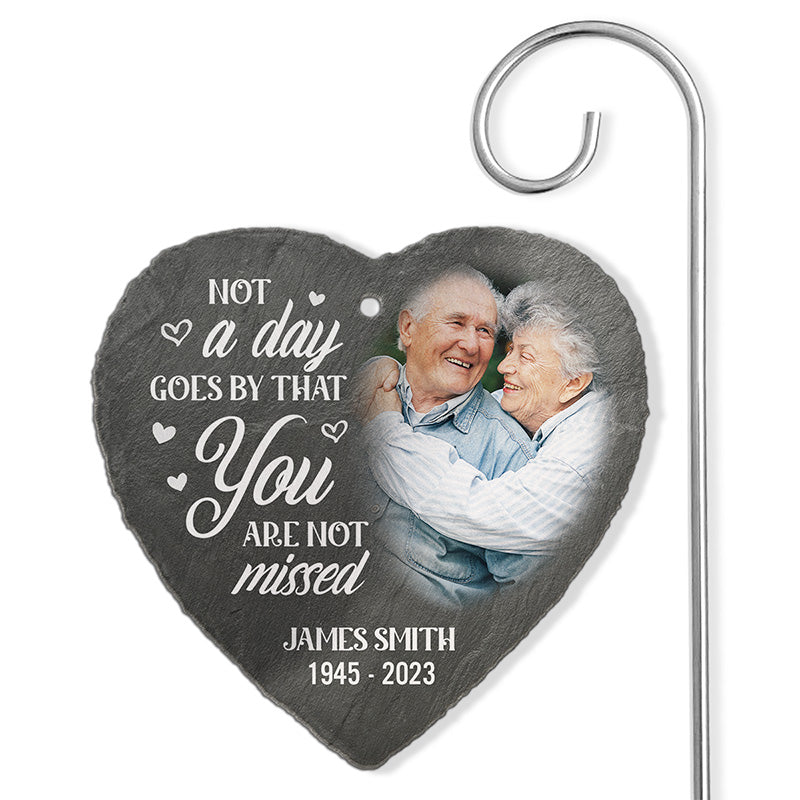 Custom Photo You Will Live Forever In Our Hearts - Memorial Personalized Memorial Garden Slate & Hook - Sympathy Gift For Family Members
