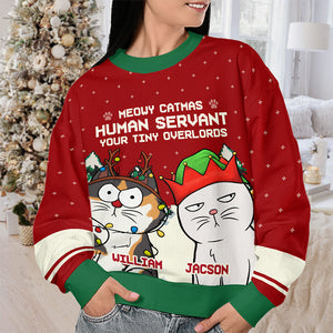 Meowy Catmas Human Servant - Cat Personalized Custom Ugly Sweatshirt - Unisex Wool Jumper - Christmas Gift For Pet Owners, Pet Lovers