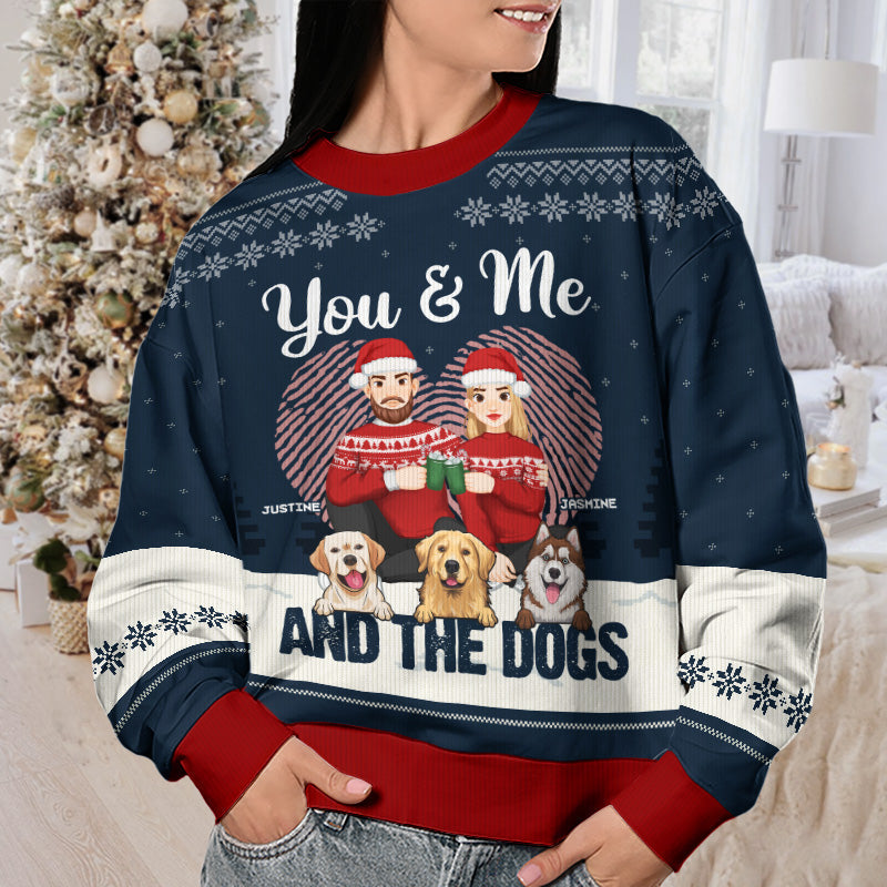 You & Me And The Fur Babies - Couple Personalized Custom Ugly Sweatshirt - Unisex Wool Jumper - Christmas Gift For Husband Wife, Pet Owners, Pet Lovers
