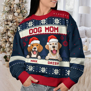Dog Mom Dog Dad - Personalized Custom Unisex Ugly Christmas Sweatshirt, Wool Sweatshirt, All-Over-Print Sweatshirt - Gift For Dog Lovers, Pet Lovers, Christmas New Arrival Gift
