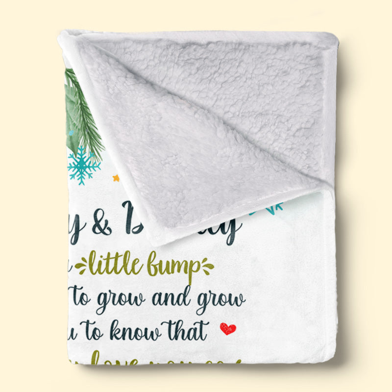 I'm Just A Little Bump - Family Personalized Custom Baby Blanket - Baby Shower Gift, First Christmas Gift, Christmas Gift For First Mom
