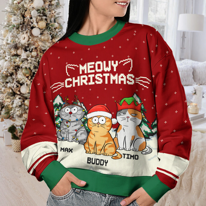 Meowy Catmas Cat Personalized Custom Ugly Sweatshirt Unisex