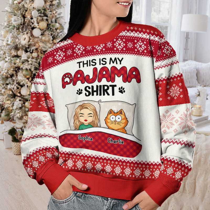 This Is My Pawjama Shirt - Cat Personalized Custom Ugly Sweatshirt - Unisex Wool Jumper - Christmas Gift For Pet Owners, Pet Lovers