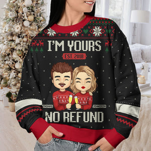 I'm Yours, No Refund Green Style - Couple Personalized Custom Ugly Sweatshirt - Unisex Wool Jumper - New Arrival Christmas Gift For Husband Wife, Anniversary
