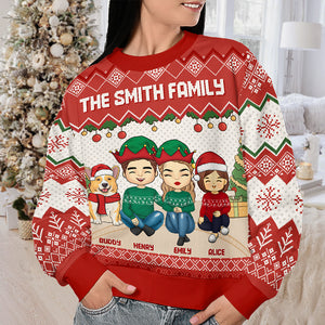 The True Spirit Of Christmas - Family Personalized Custom Ugly Sweatshirt - Unisex Wool Jumper - Christmas Gift For Family Members